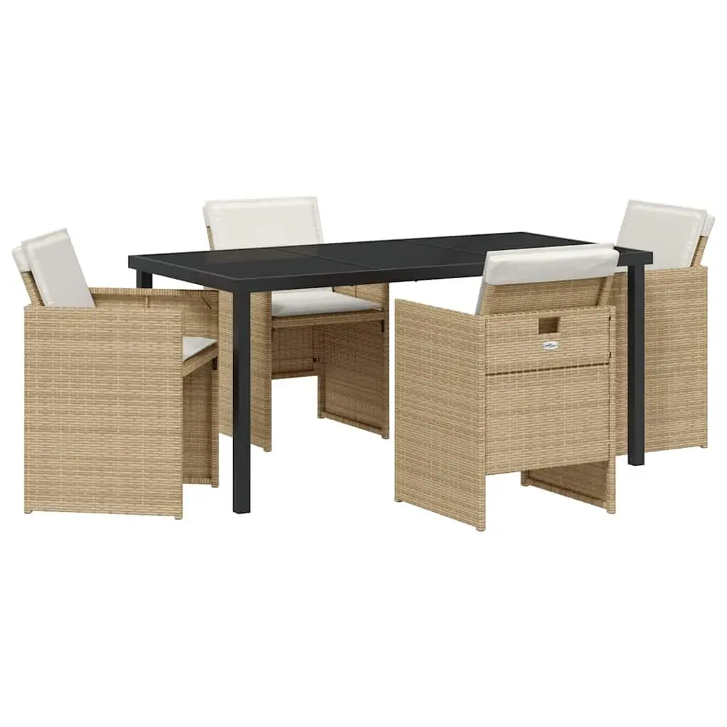 Outdoor Dining Set 5 Piece Beige Poly Rattan Table Chairs Powder Coated Steel Construction