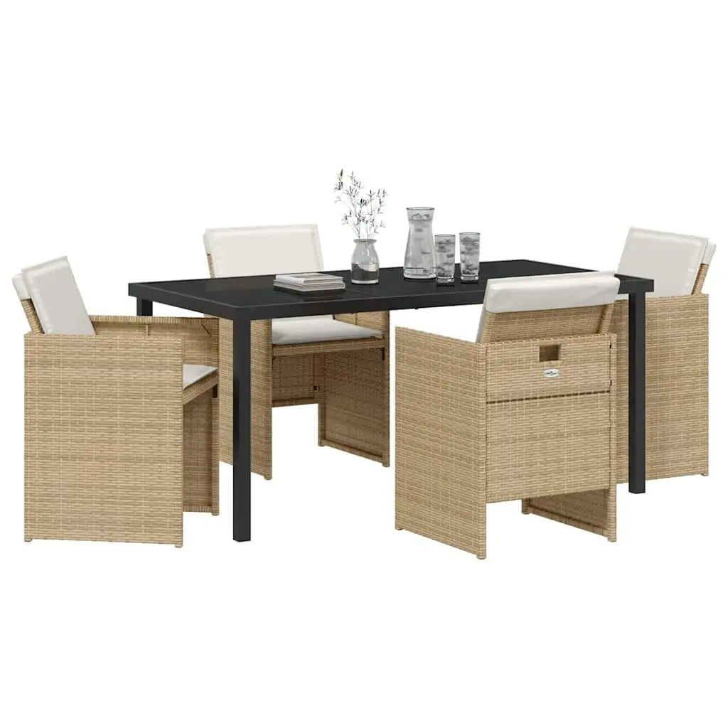 Outdoor Dining Set 5 Piece Beige Poly Rattan Table Chairs Powder Coated Steel Construction