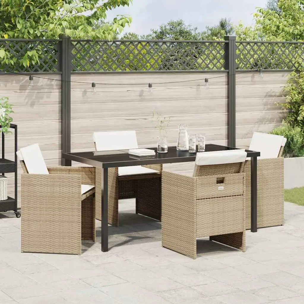 Outdoor Dining Set 5 Piece Beige Poly Rattan Table Chairs Powder Coated Steel Construction