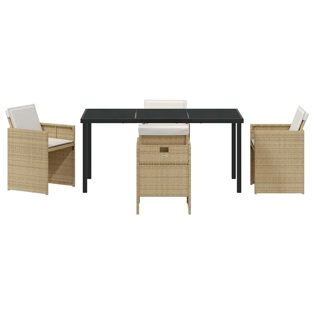 Outdoor Dining Set 5 Piece Beige Poly Rattan Table Chairs Powder Coated Steel Construction