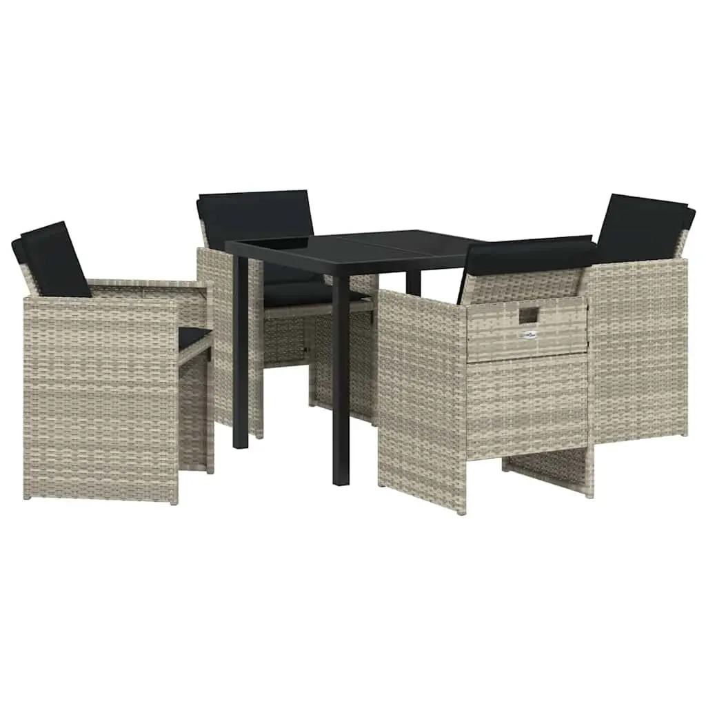 Garden Dining Set 5 Pieces Powder-coated Steel Poly Rattan Light Grey Outdoor Furniture Table Chairs