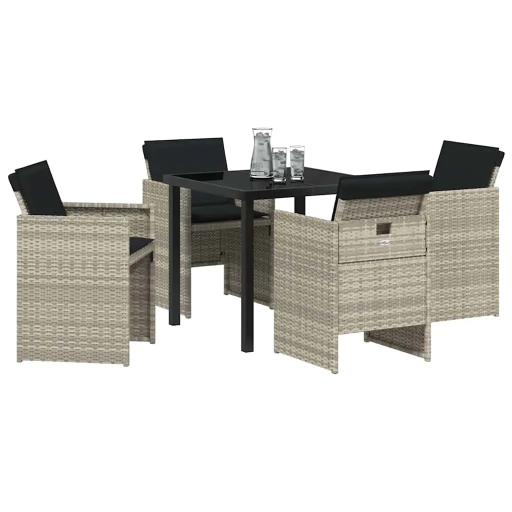 Garden Dining Set 5 Pieces Powder-coated Steel Poly Rattan Light Grey Outdoor Furniture Table Chairs