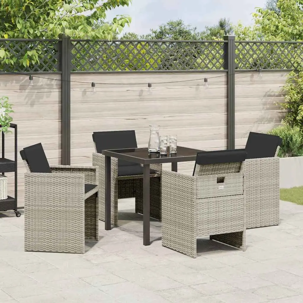 Garden Dining Set 5 Pieces Powder-coated Steel Poly Rattan Light Grey Outdoor Furniture Table Chairs