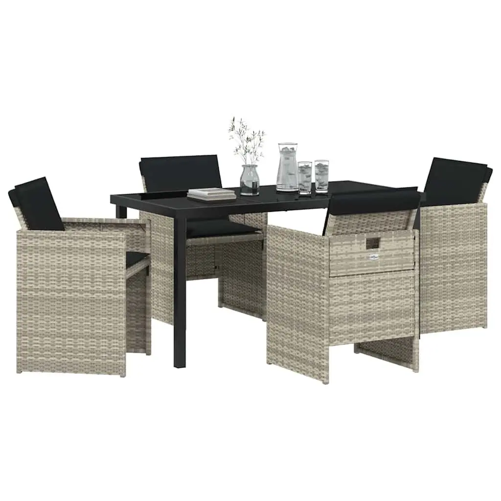 Garden Dining Set 5 Pieces Light Grey Outdoor Furniture Poly Rattan Metal Frame