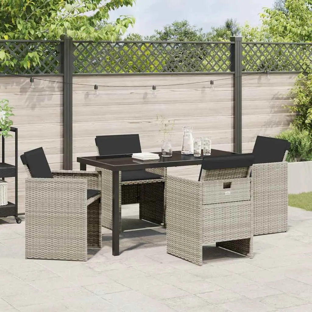 Garden Dining Set 5 Pieces Light Grey Outdoor Furniture Poly Rattan Metal Frame