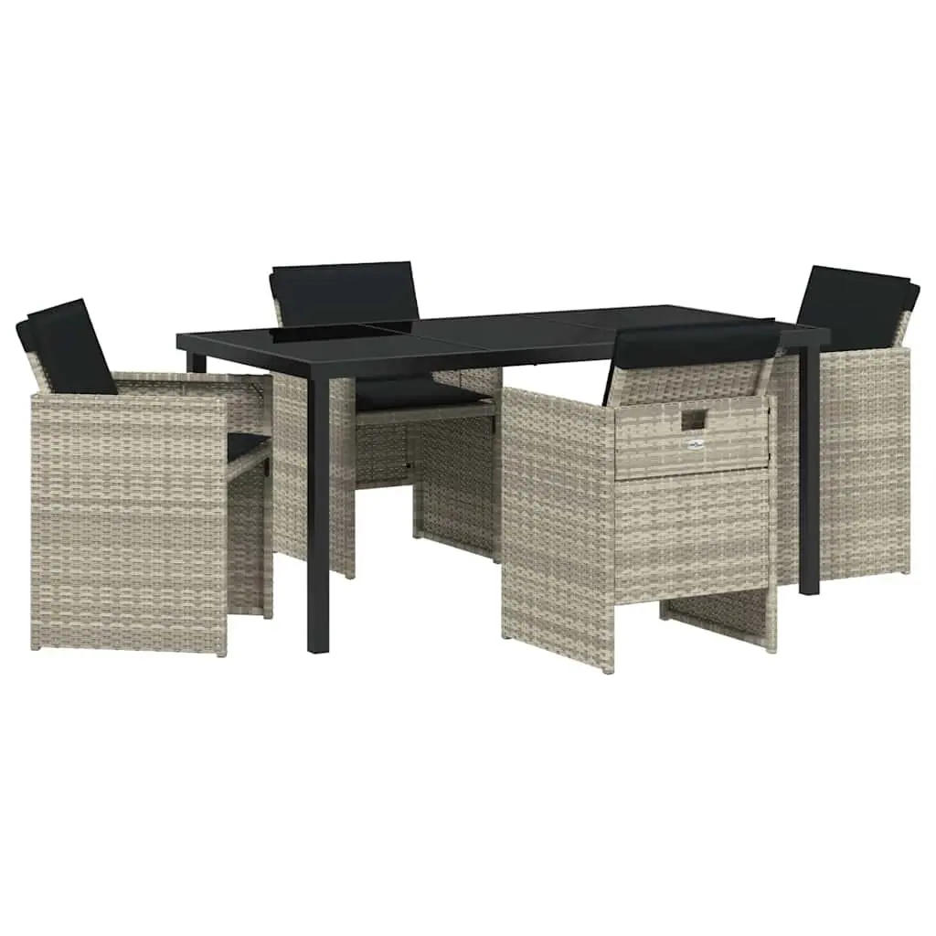 Outdoor Furniture Set Light Grey Poly Rattan Steel 5 Piece Dining Table and Chairs