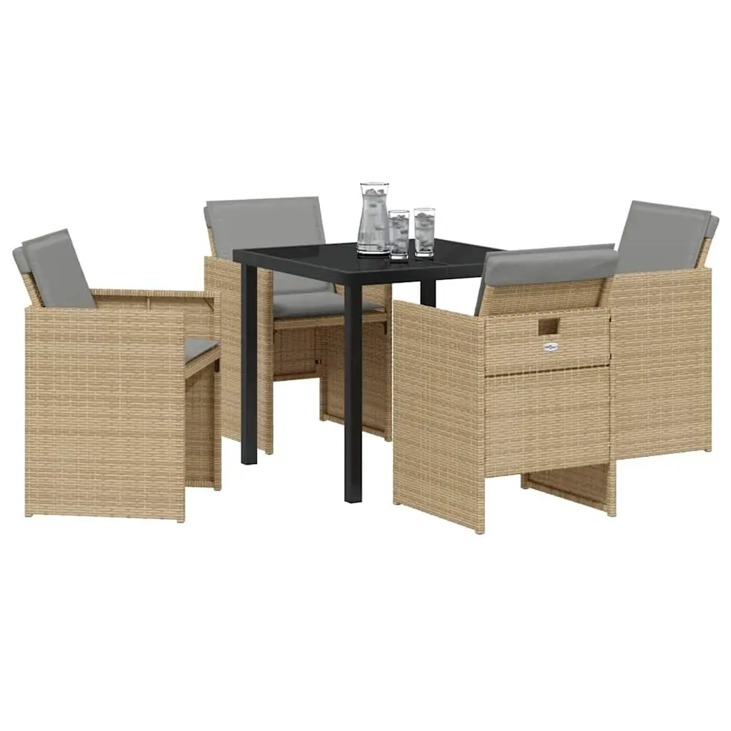 Garden Dining Set Metal Frame Poly Rattan 5 Pieces Beige