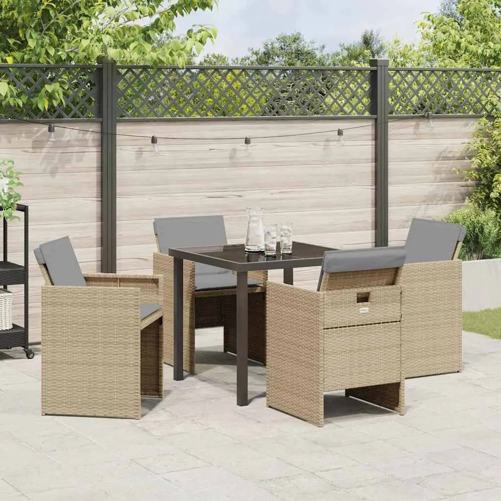 Garden Dining Set Metal Frame Poly Rattan 5 Pieces Beige
