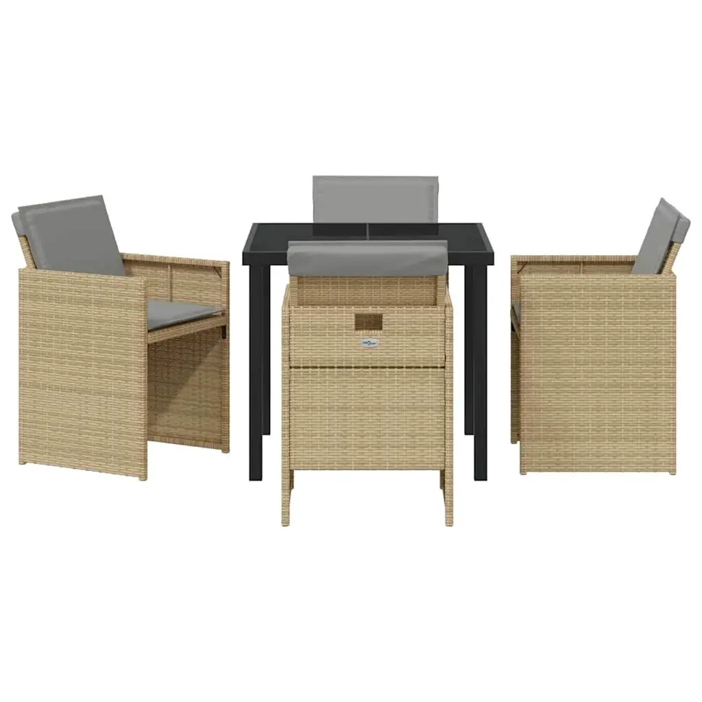 Garden Dining Set Metal Frame Poly Rattan 5 Pieces Beige