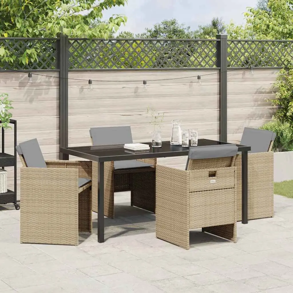 Garden Dining Set 5 Pieces Beige Outdoor Furniture Table Chairs Patio Seating