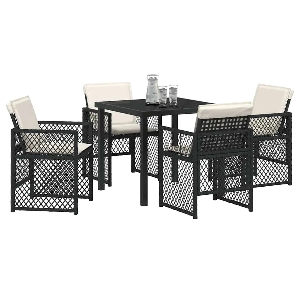 Outdoor Dining Set 5-Piece Poly Rattan Steel Frame Tempered Glass Table Black
