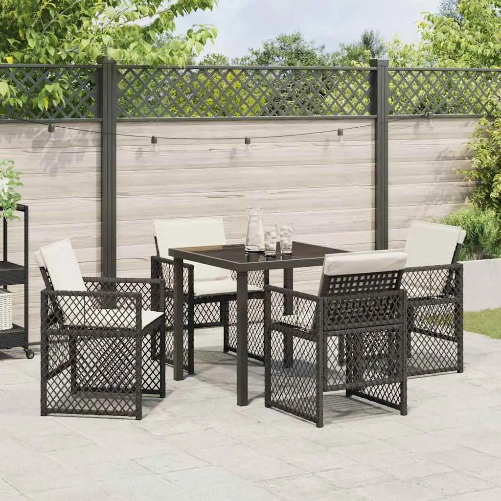 Outdoor Dining Set 5-Piece Poly Rattan Steel Frame Tempered Glass Table Black