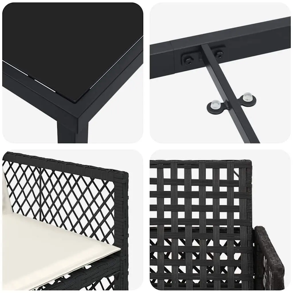 Outdoor Dining Set 5-Piece Poly Rattan Steel Frame Tempered Glass Table Black