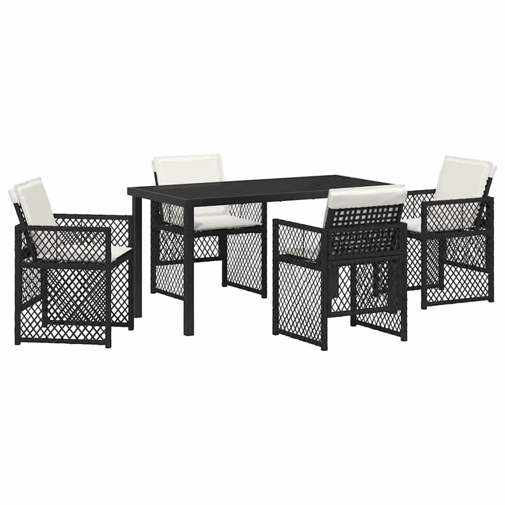 Garden Dining Set 5 Pieces Black Outdoor Furniture Poly Rattan Seats Glass Top