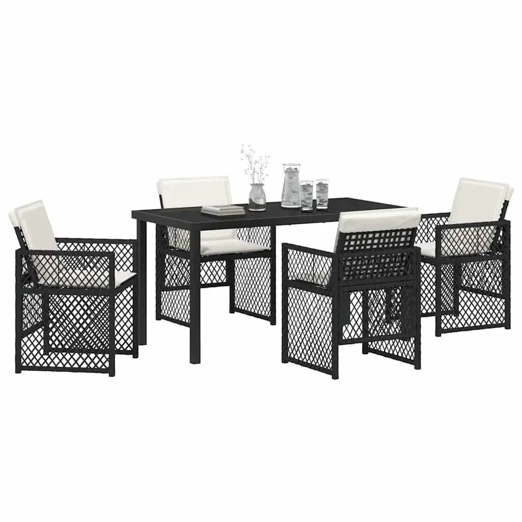 Garden Dining Set 5 Pieces Black Outdoor Furniture Poly Rattan Seats Glass Top