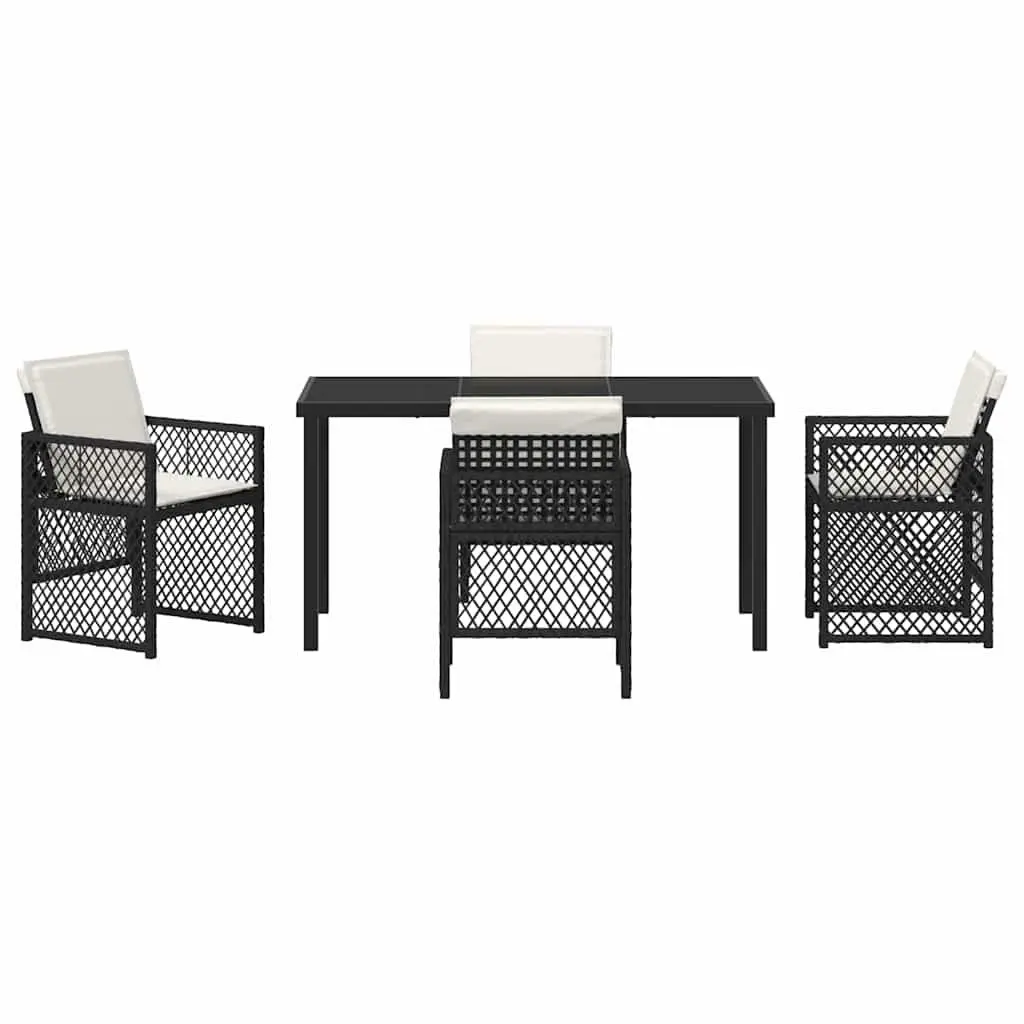 Garden Dining Set 5 Pieces Black Outdoor Furniture Poly Rattan Seats Glass Top