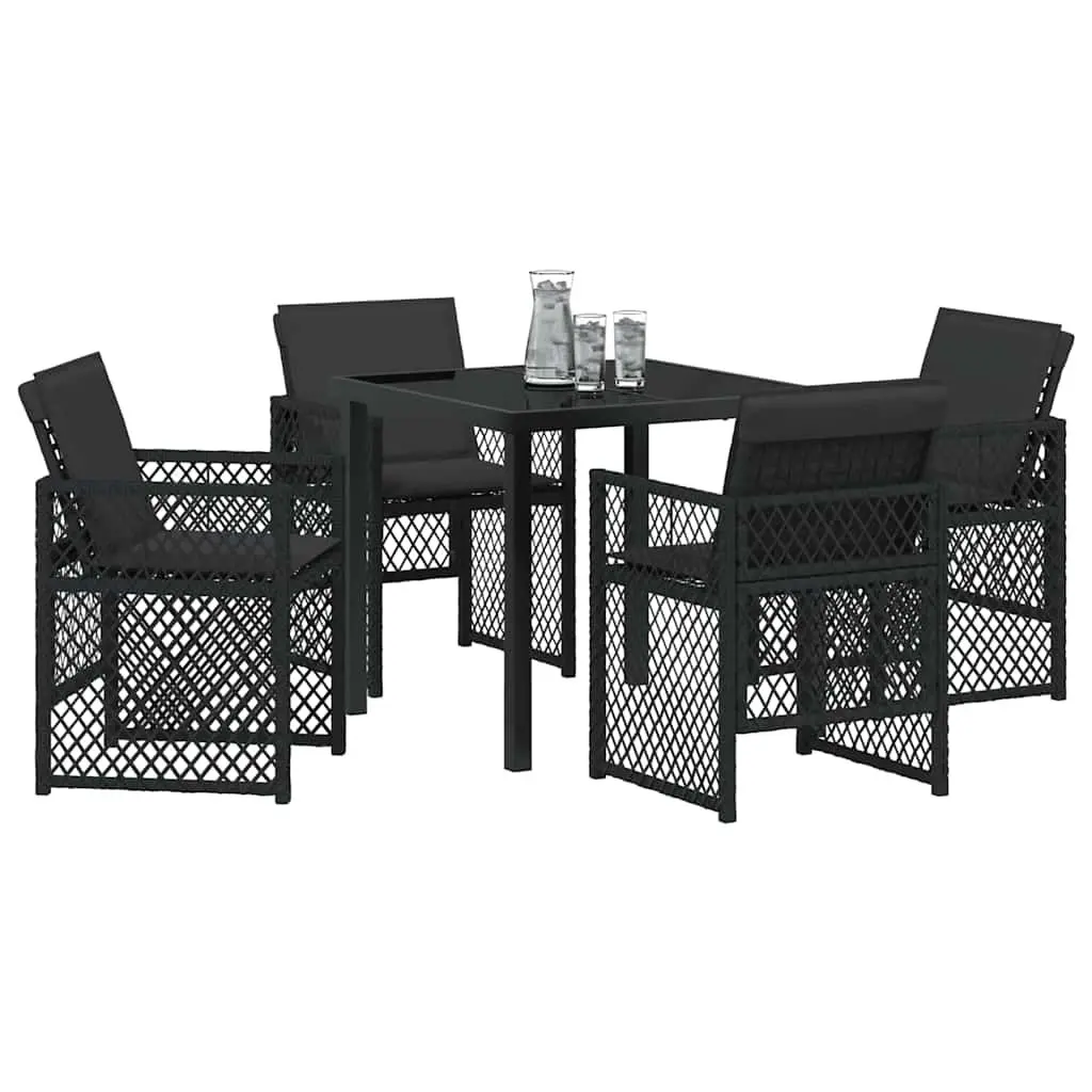 Outdoor Dining Set Poly Rattan 5 Piece Black Steel Frame Garden Furniture Table Chairs