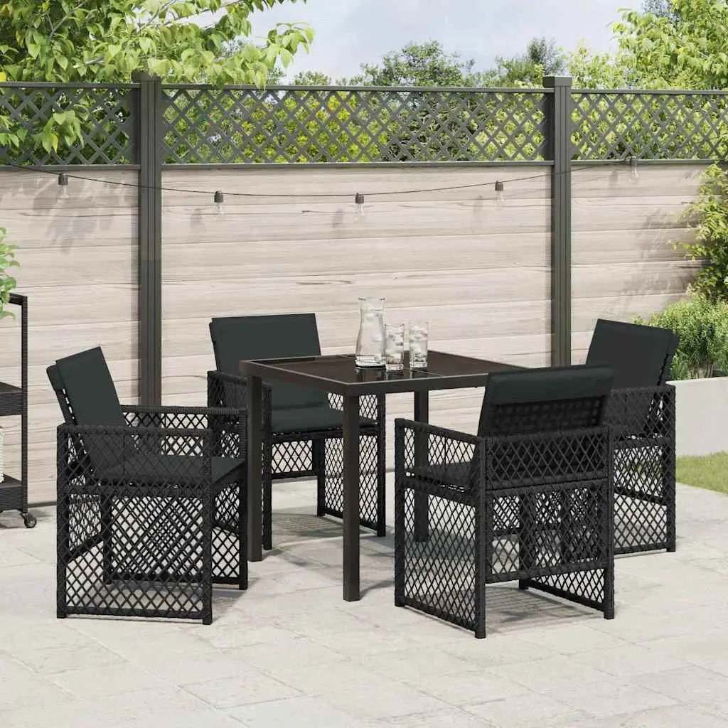Outdoor Dining Set Poly Rattan 5 Piece Black Steel Frame Garden Furniture Table Chairs