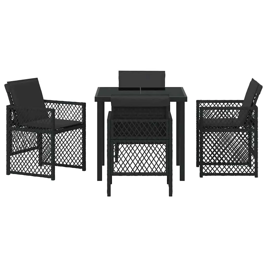 Outdoor Dining Set Poly Rattan 5 Piece Black Steel Frame Garden Furniture Table Chairs