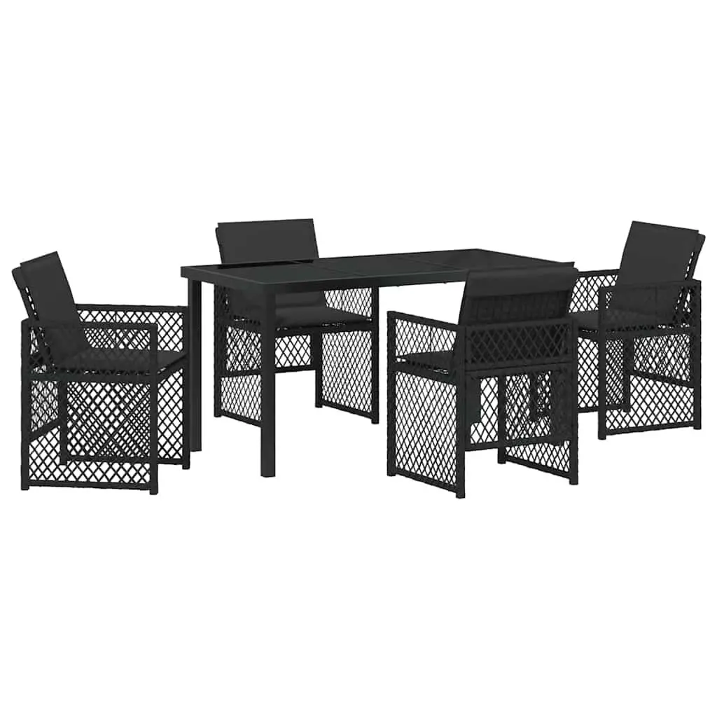 Outdoor Dining Set 5 Piece Black Poly Rattan Garden Furniture Table Chairs