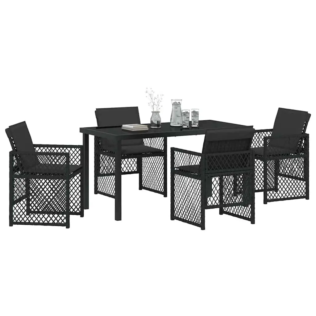Outdoor Dining Set 5 Piece Black Poly Rattan Garden Furniture Table Chairs