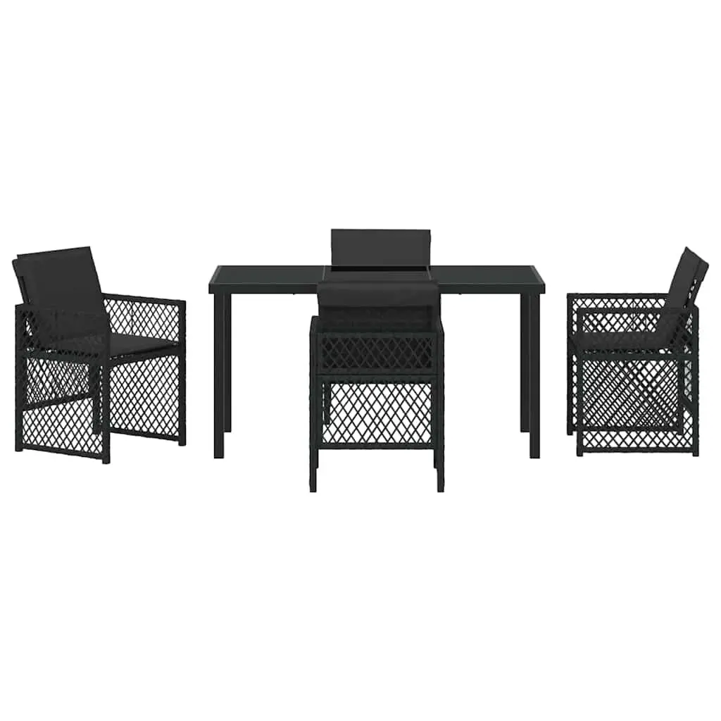Outdoor Dining Set 5 Piece Black Poly Rattan Garden Furniture Table Chairs