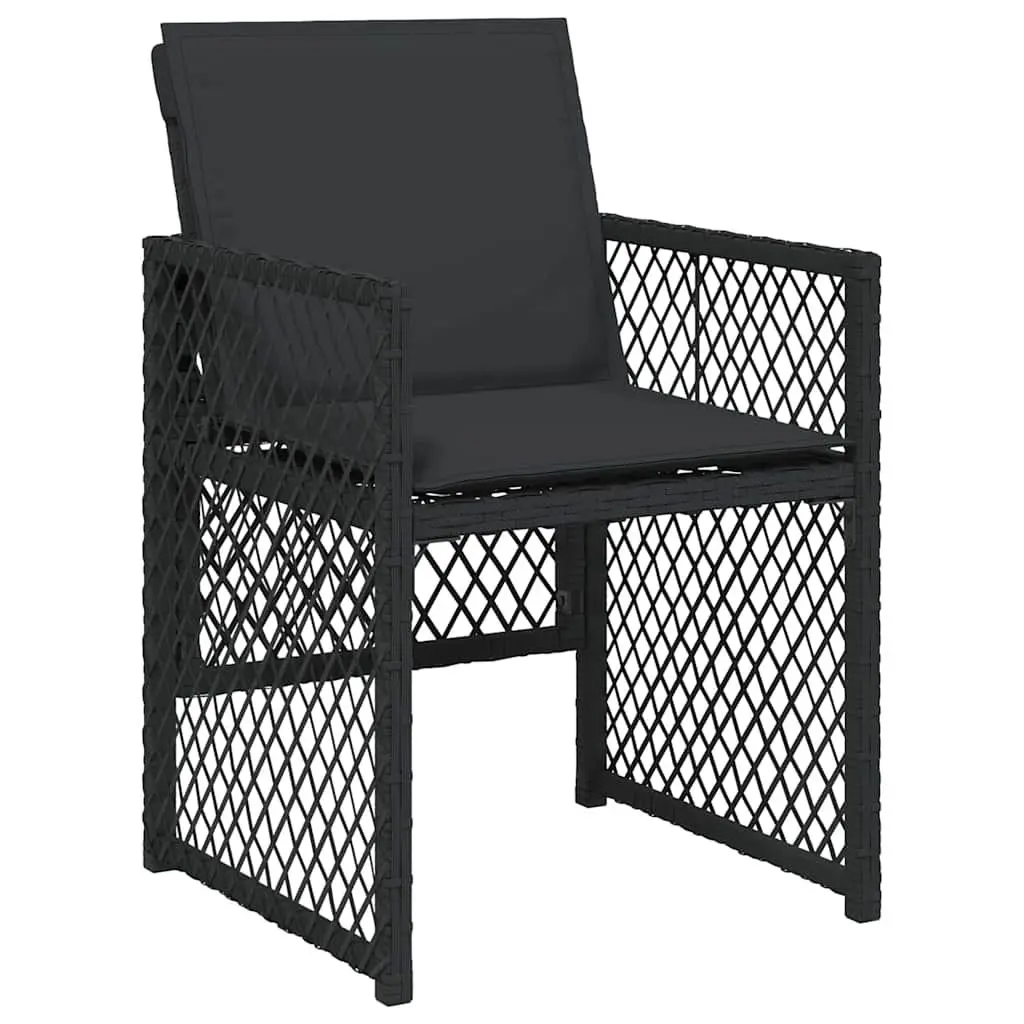 5 Piece Outdoor Dining Set Black Poly Rattan Seating with Tempered Glass Tabletop