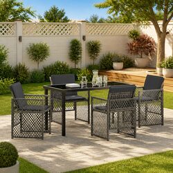 Versatile 5-Piece Grey Dining Set for Outdoor Use