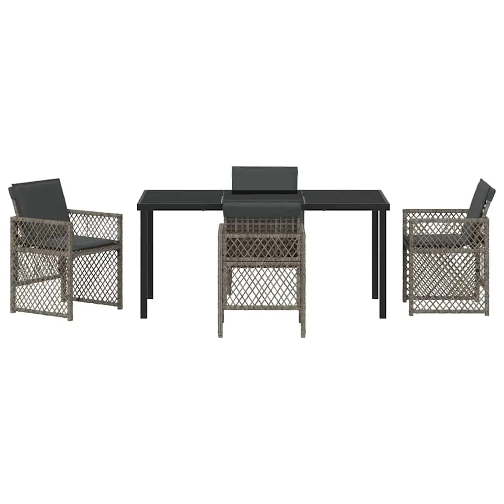 Outdoor Dining Set Grey Tempered Glass Table Steel Frame Poly Rattan Seating 5 Piece