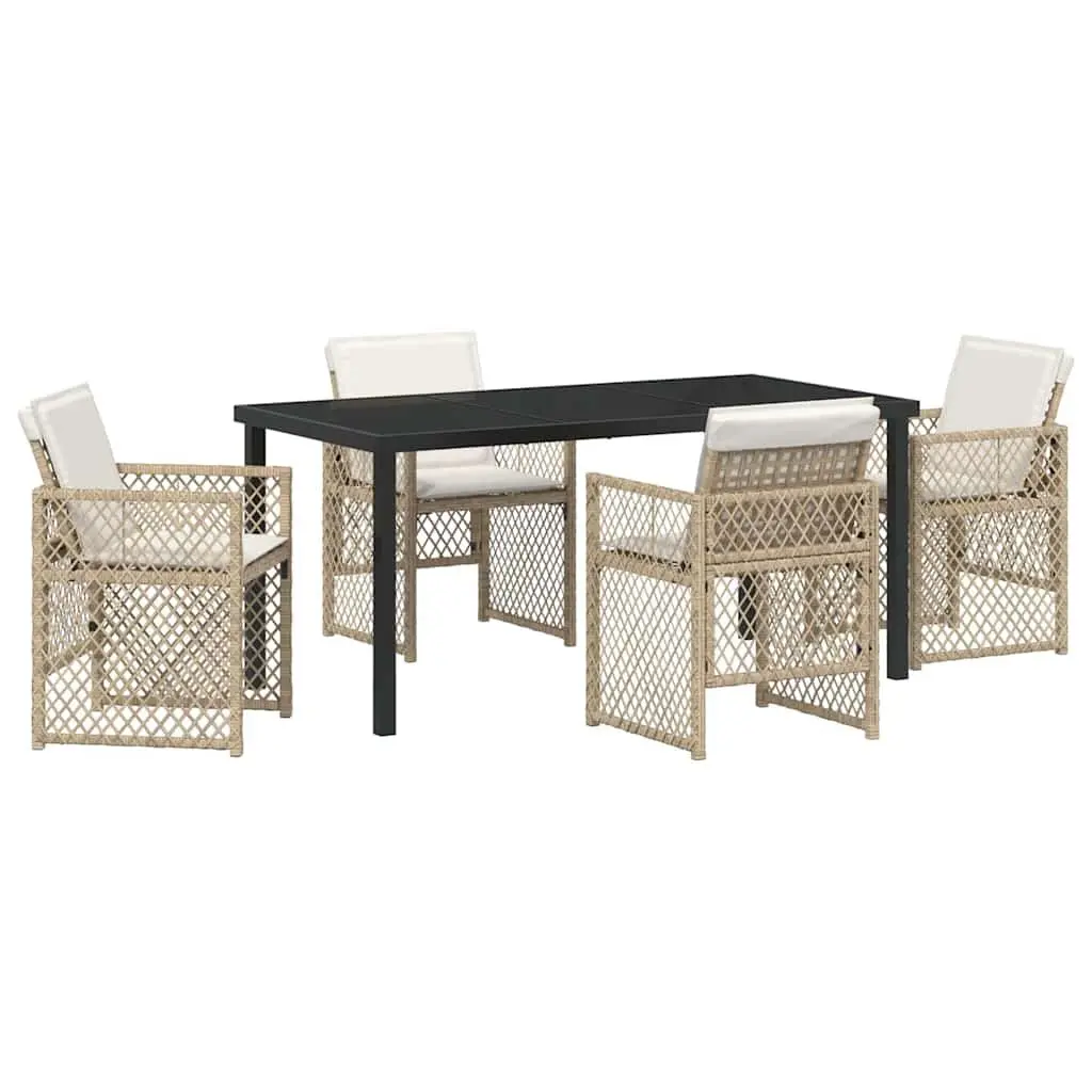 Outdoor Dining Set Poly Rattan 5 Pieces Beige Tempered Glass