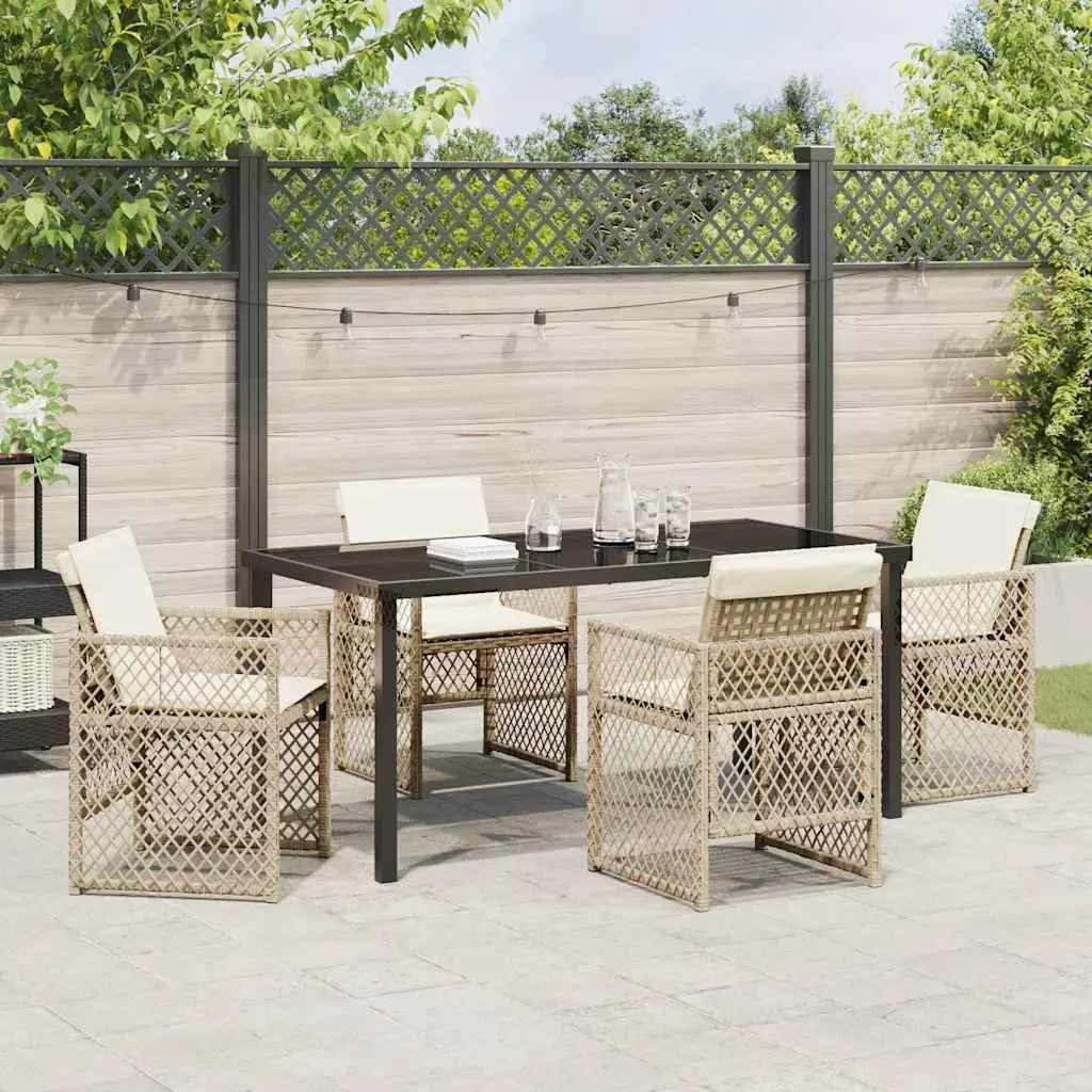 Outdoor Dining Set Poly Rattan 5 Pieces Beige Tempered Glass