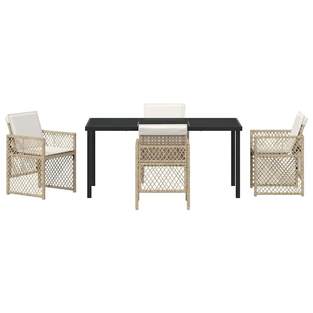 Outdoor Dining Set Poly Rattan 5 Pieces Beige Tempered Glass