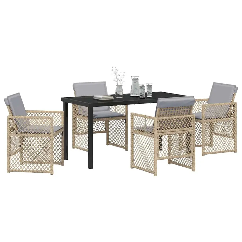 Garden Dining Set 5 Pieces Poly Rattan Beige Outdoor Furniture Table Chairs
