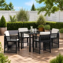 Garden Dining Set 5 Piece Black Steel Outdoor Furniture Patio Table Chairs