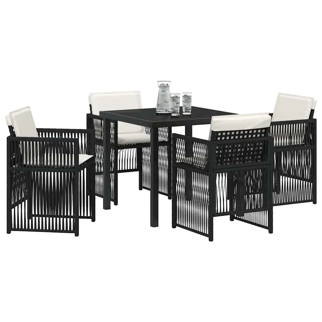 Garden Dining Set 5 Piece Powder-coated Steel Black Outdoor Furniture Patio Table Chairs