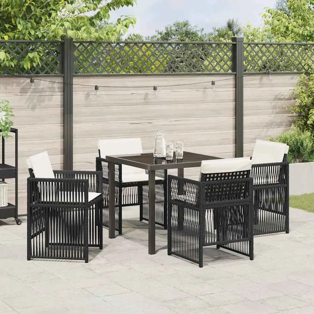 Garden Dining Set 5 Piece Powder-coated Steel Black Outdoor Furniture Patio Table Chairs