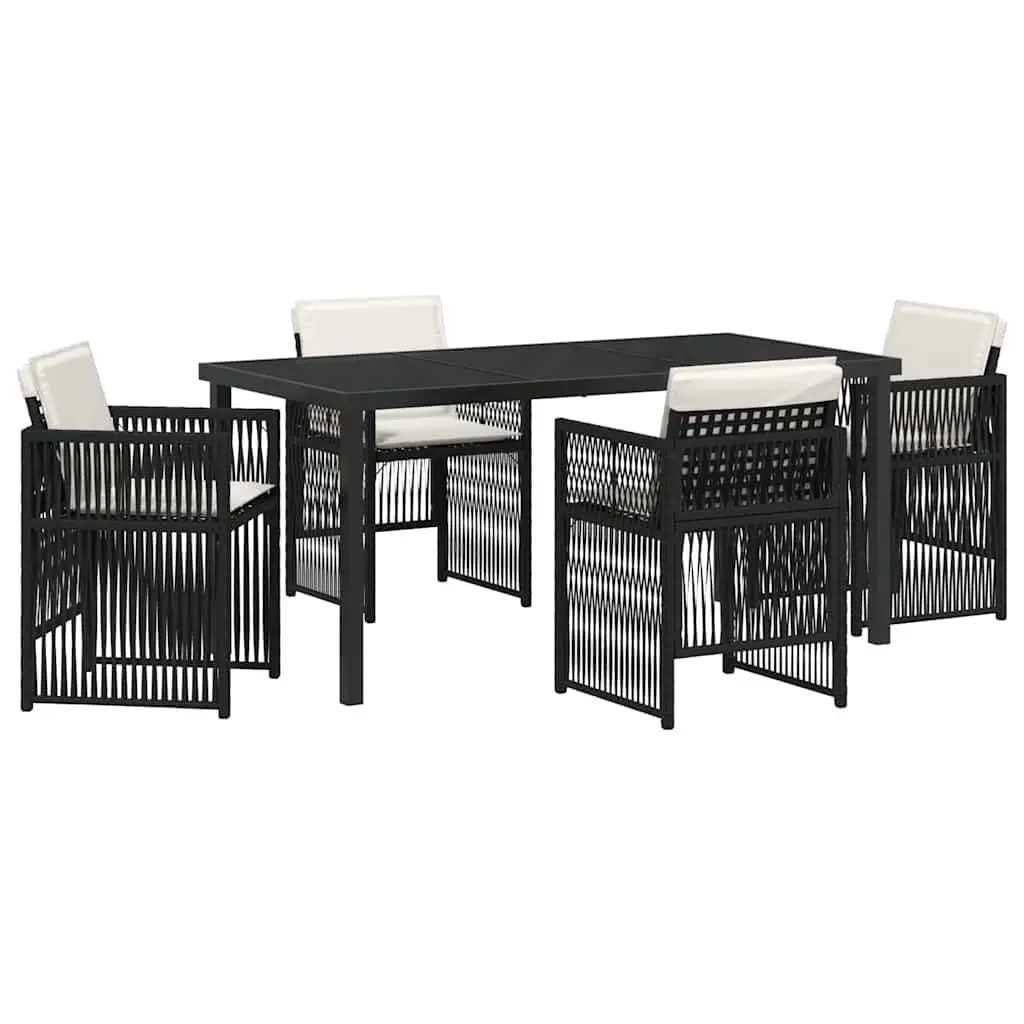 Garden Dining Set 5 Pieces Black Steel Outdoor Furniture Patio Table Chairs
