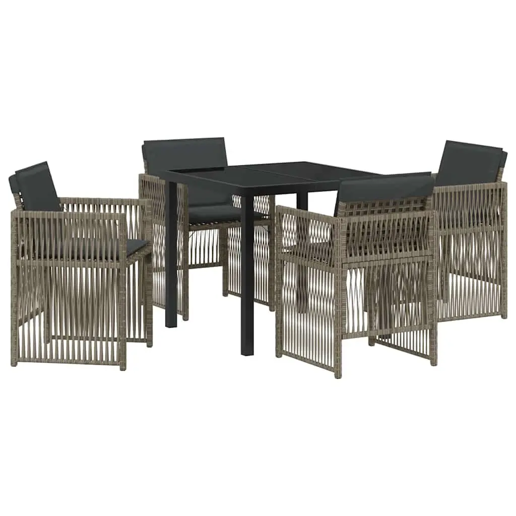 Garden Dining Set Steel Frame 5 Piece Grey Outdoor Furniture with Armrests and Cushions