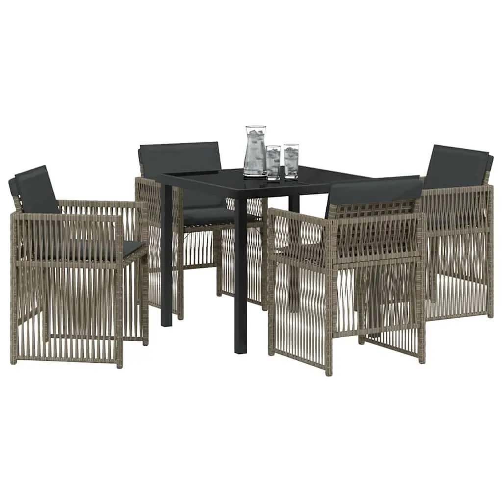Garden Dining Set Steel Frame 5 Piece Grey Outdoor Furniture with Armrests and Cushions
