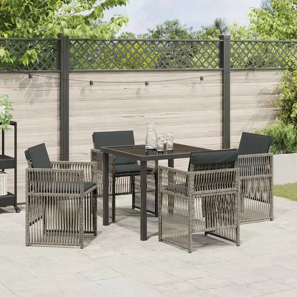 Garden Dining Set Steel Frame 5 Piece Grey Outdoor Furniture with Armrests and Cushions