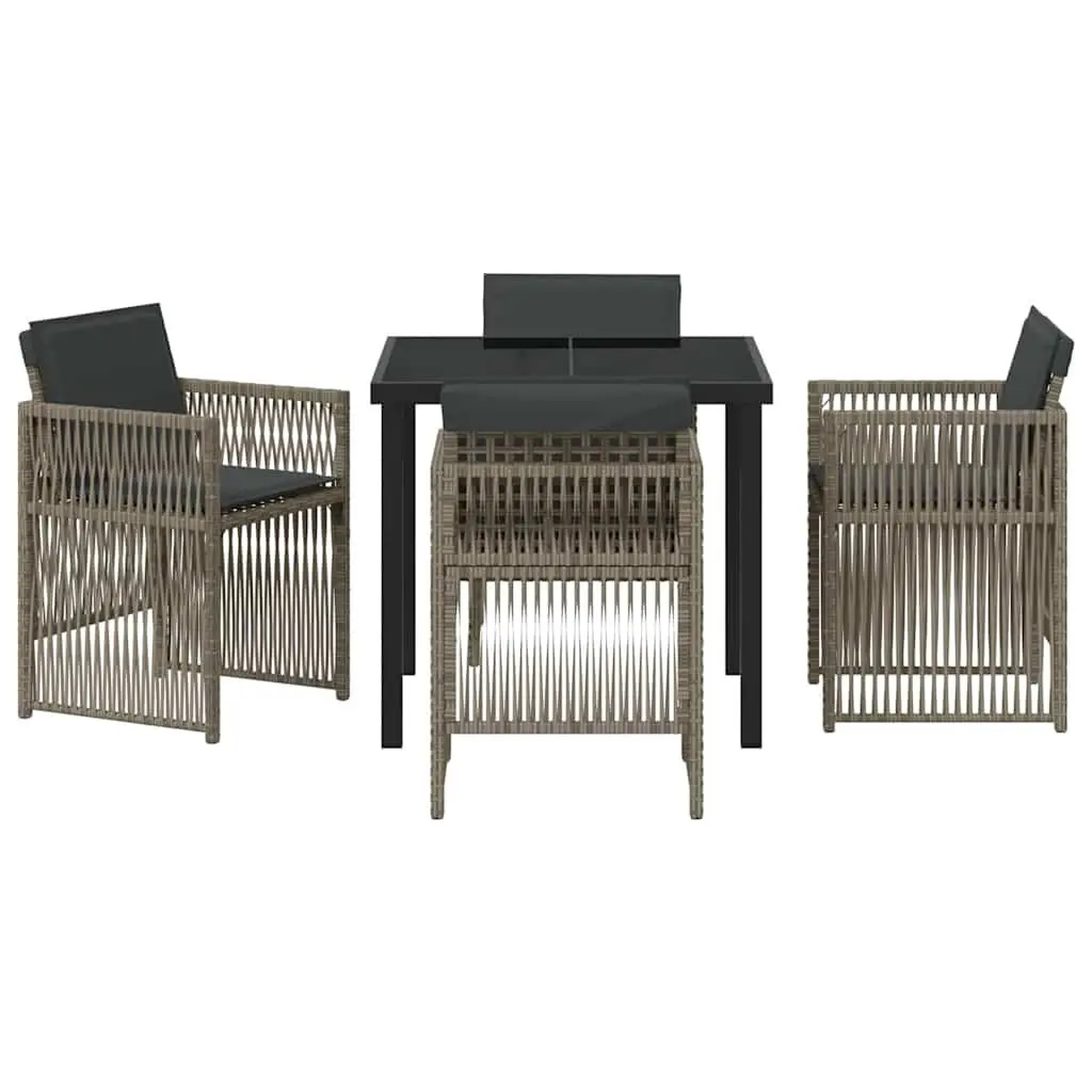 Garden Dining Set Steel Frame 5 Piece Grey Outdoor Furniture with Armrests and Cushions