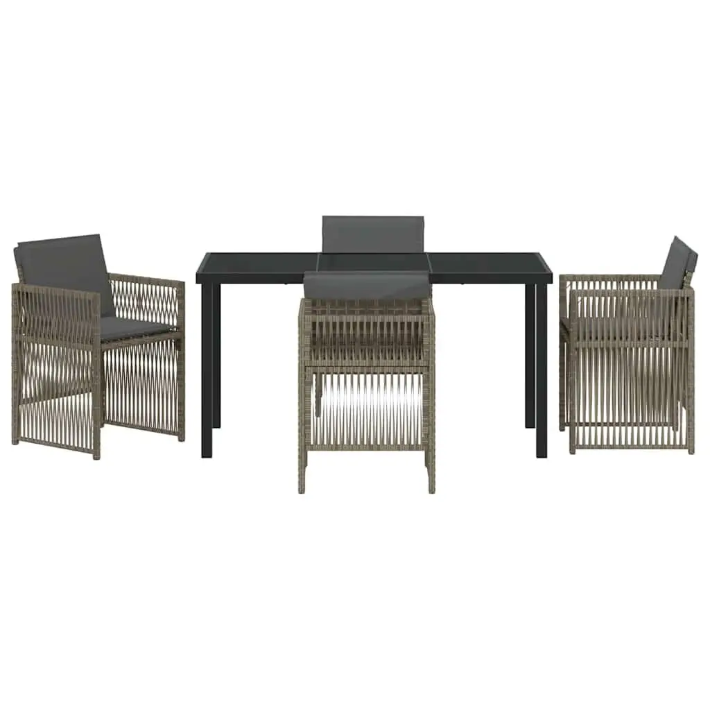 Garden Dining Set 5 Piece Outdoor Furniture Grey Steel Frame Rattan Armrests
