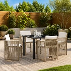 Garden Dining Set 5 Pieces Outdoor Furniture Steel Frame Rattan Armrests