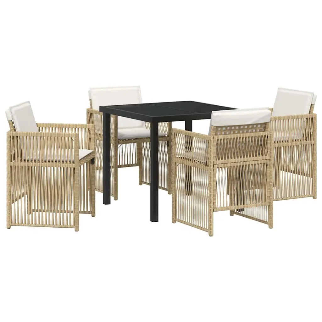 Garden Dining Set Steel Frame 5 Pieces Rattan Armrests Brown