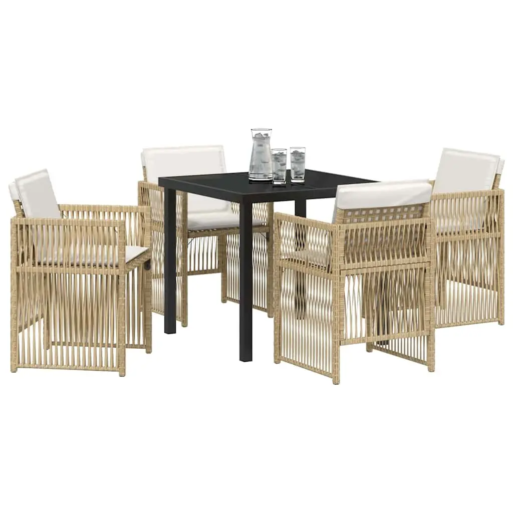 Garden Dining Set Steel Frame 5 Pieces Rattan Armrests Brown