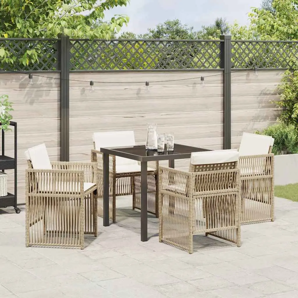 Garden Dining Set Steel Frame 5 Pieces Rattan Armrests Brown