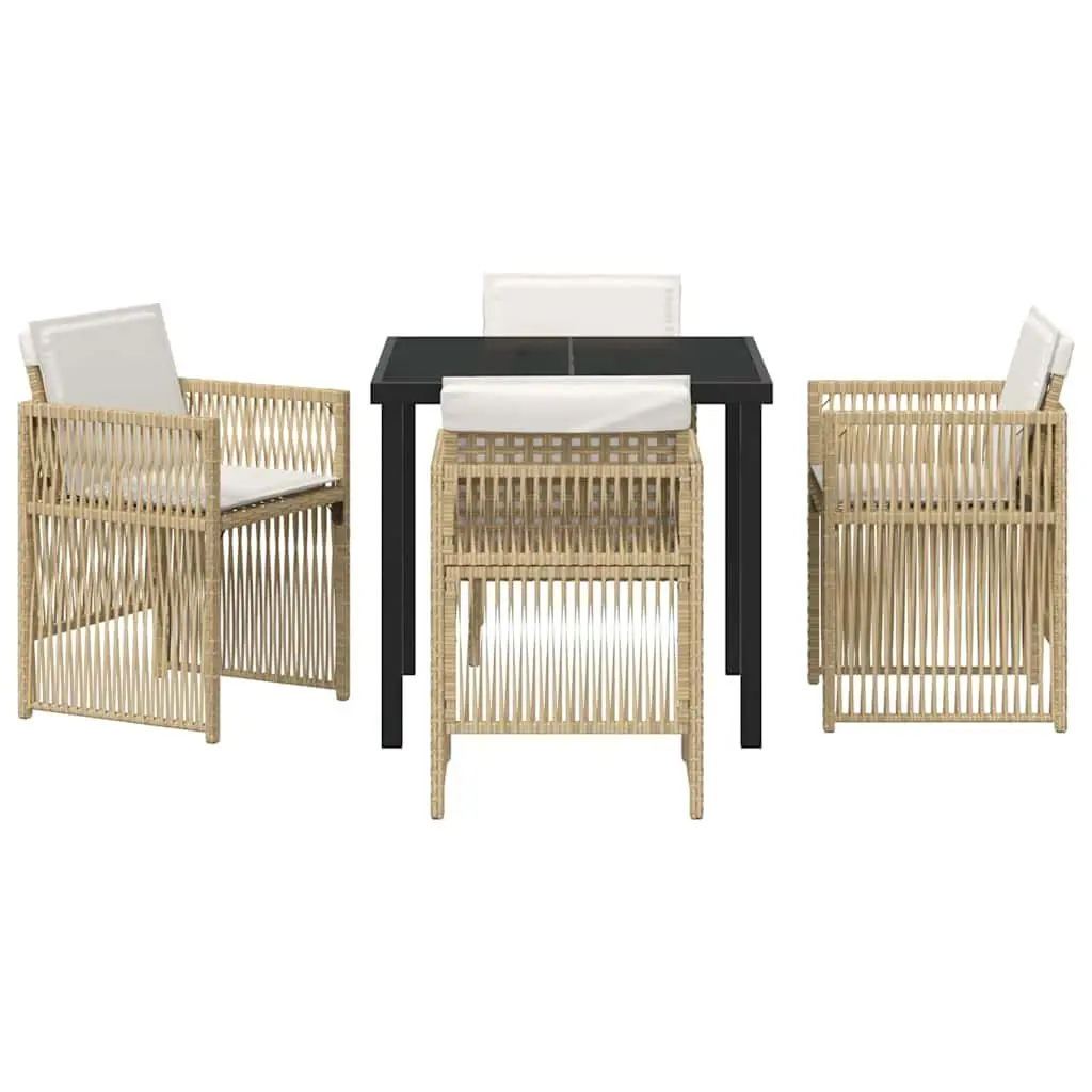 Garden Dining Set Steel Frame 5 Pieces Rattan Armrests Brown