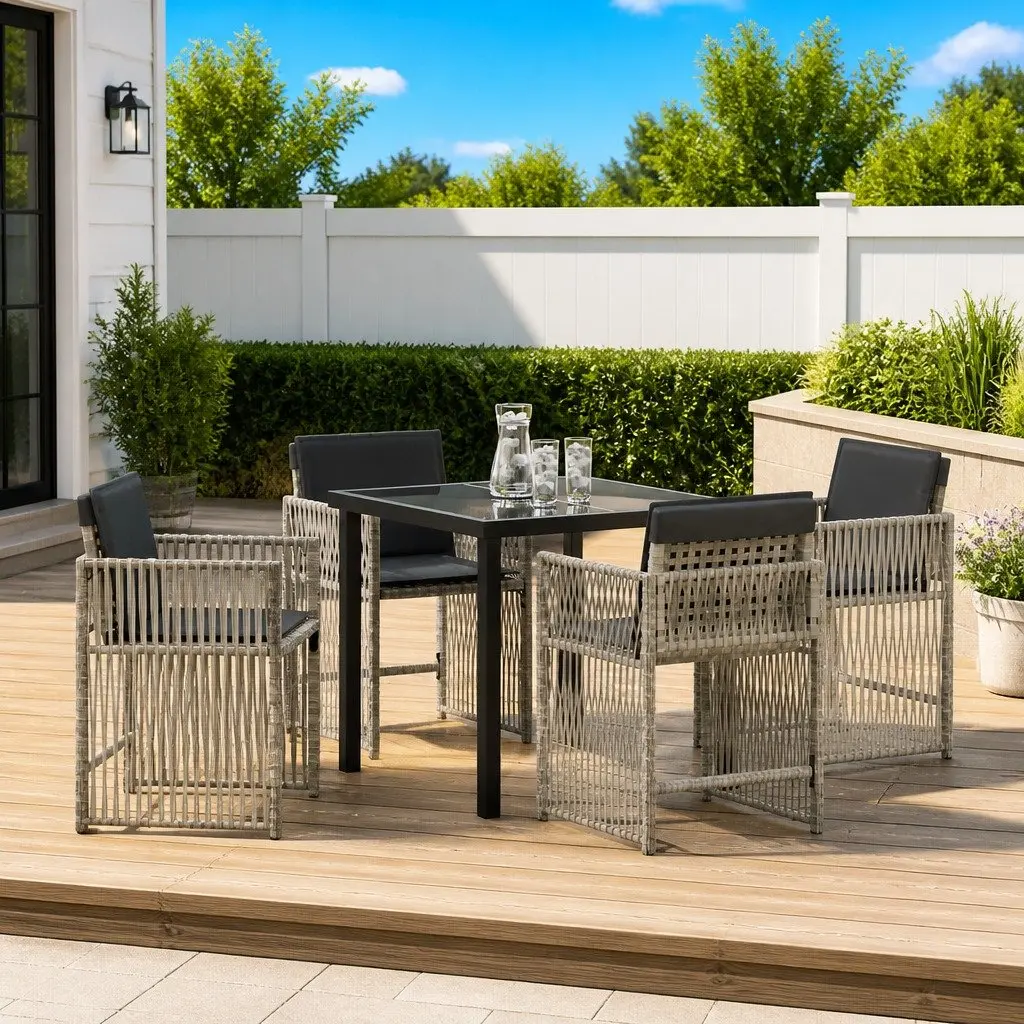 5 Piece Outdoor Dining Set Steel Light Grey Modern Furniture with Cushions
