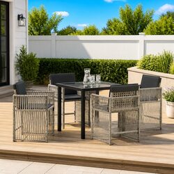 Durable 5-Piece Light Grey Garden Dining Set with Cushions