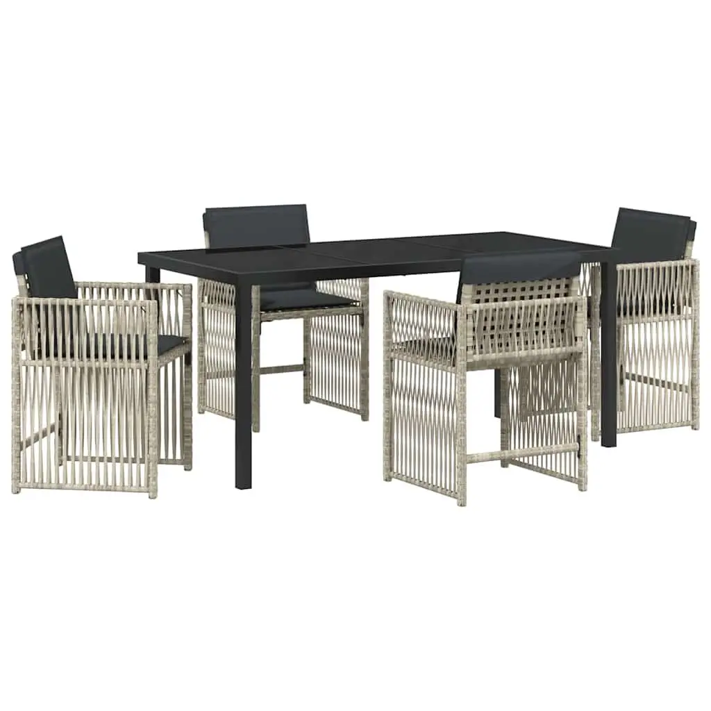 5 Piece Outdoor Dining Set Light Grey Poly Rattan and Steel Frame with Foam Cushions for Garden and Patio